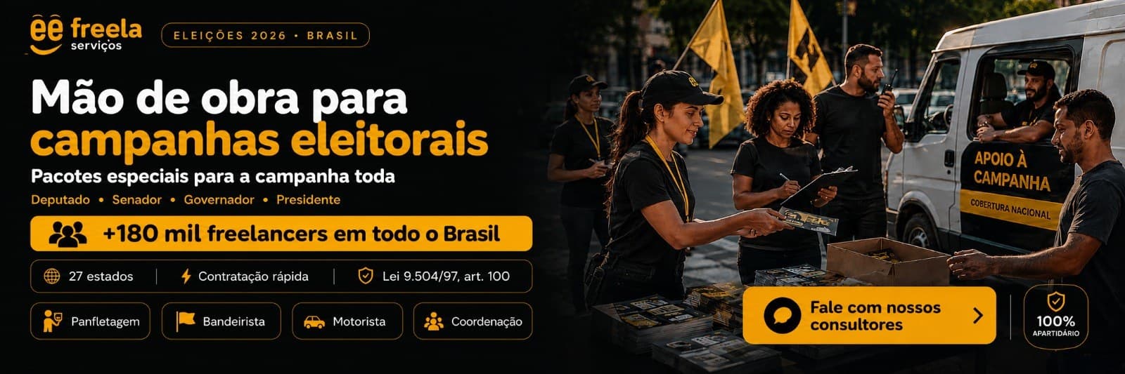 Mão de obra para campanhas eleitorais — pacotes especiais para a campanha toda